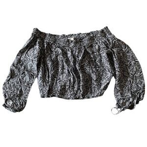Live to Be Spoiled Crop Top Mandala Print Bohemian Festival Black White‎ Medium